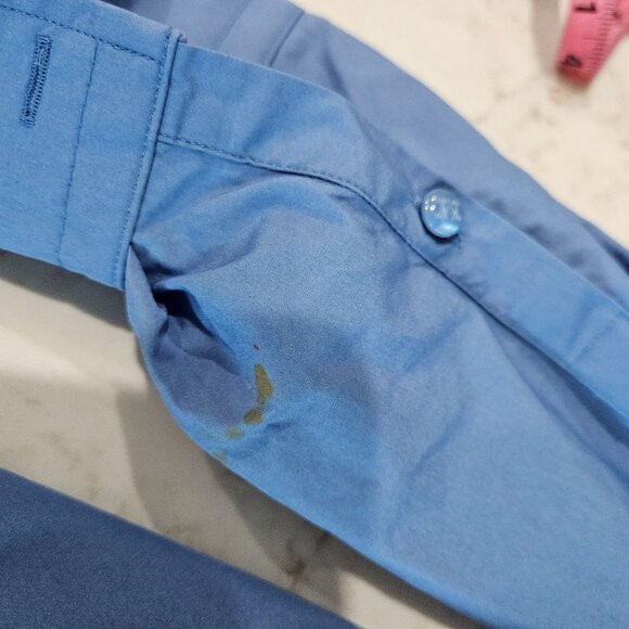 MaxMara Midi Shirt Dress Sz 10 Blue Cotton Side Pockets Swing Long Sleeve - Picture 9 of 13